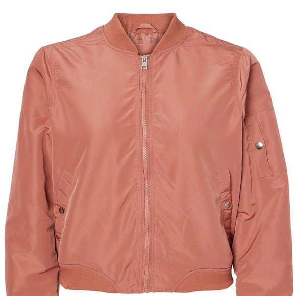 Vero Moda Women's Large Bomber Jacket in Cedar Wood Color, Full Zip Snap Pockets - Picture 4 of 5